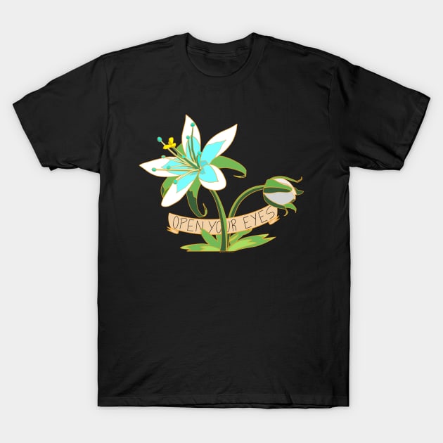 Zelda Open Your Eyes Flower T-Shirt by BretBarneyArt